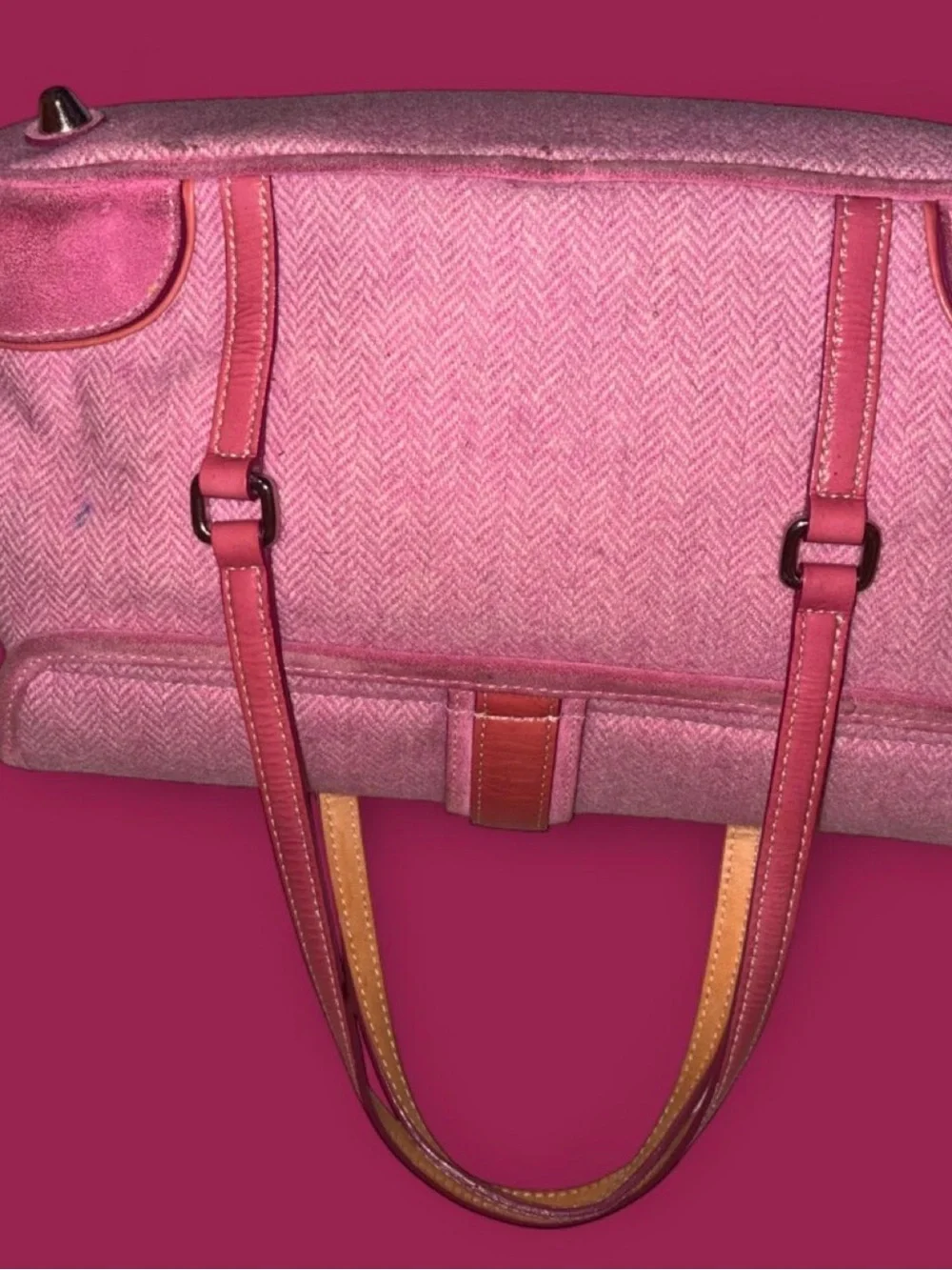Coach Pink Suede Shoulder Bag with Heart Charm